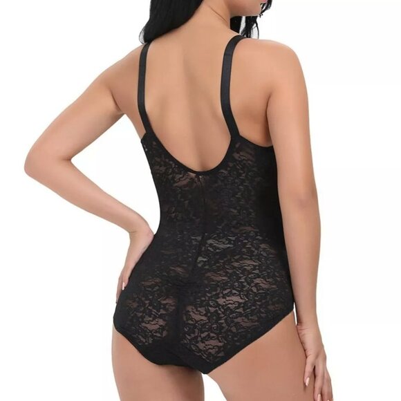 Deep V-Neck Plunging Backline Lace Bodysuit Shapewear with Underwire Bra XL - Picture 2 of 7